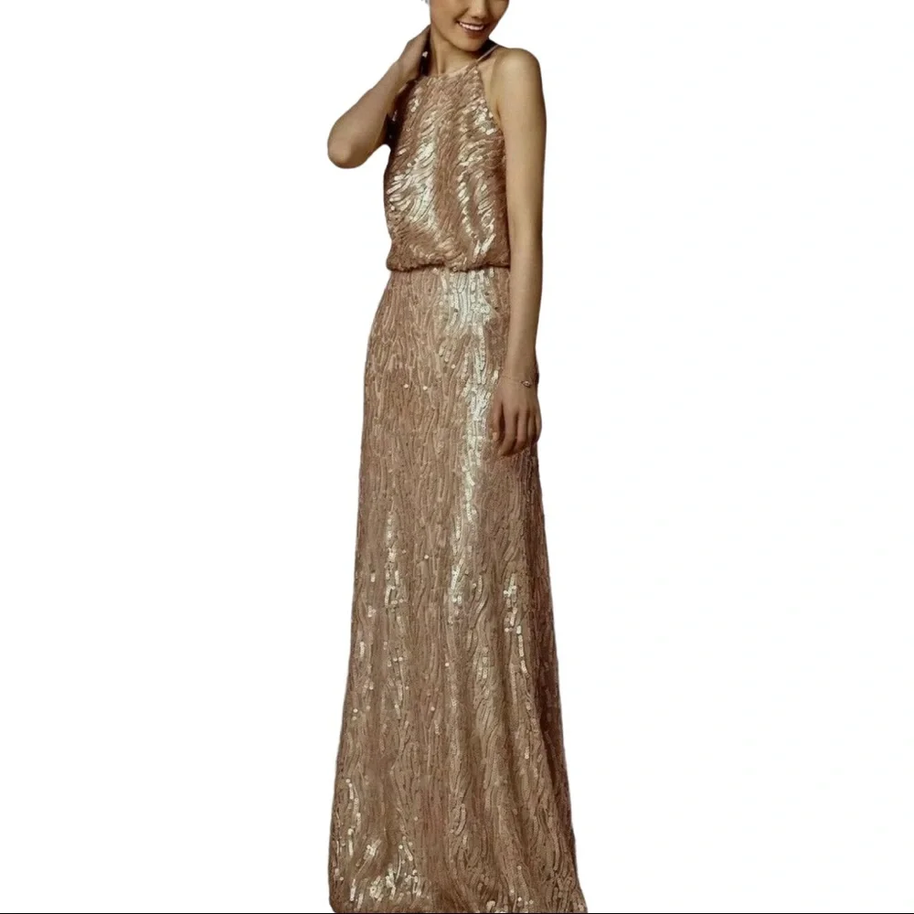 New Donna Morgan x BHLDN Alana size 10 Gold Sequin Maxi Gown - Picture 2 of 10